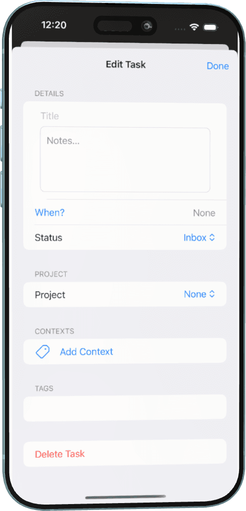 Clarify task editor for creating and editing a next action