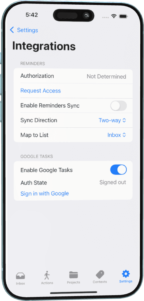 Clarify integrations settings for Reminders and Google Tasks
